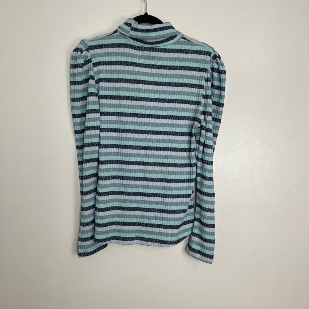 NWT Maeve Anthropologie Blue Striped Ribbed Turtleneck Sweater Puff Sleeve‎ XL - Picture 5 of 9
